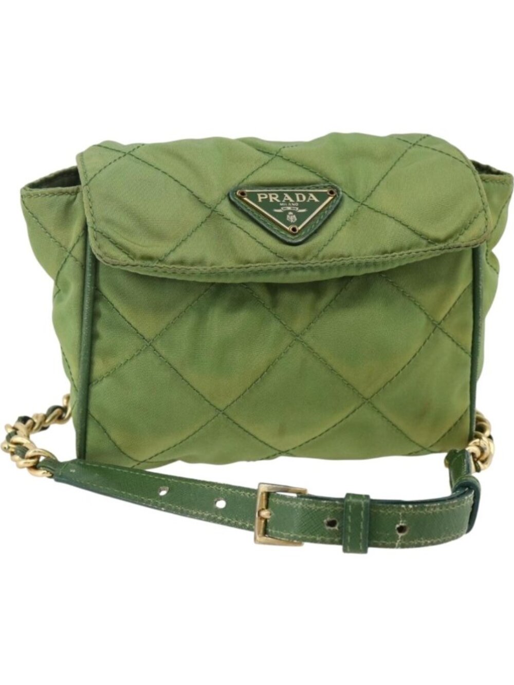 PRADA Chain Shoulder Bag Nylon Green Gold